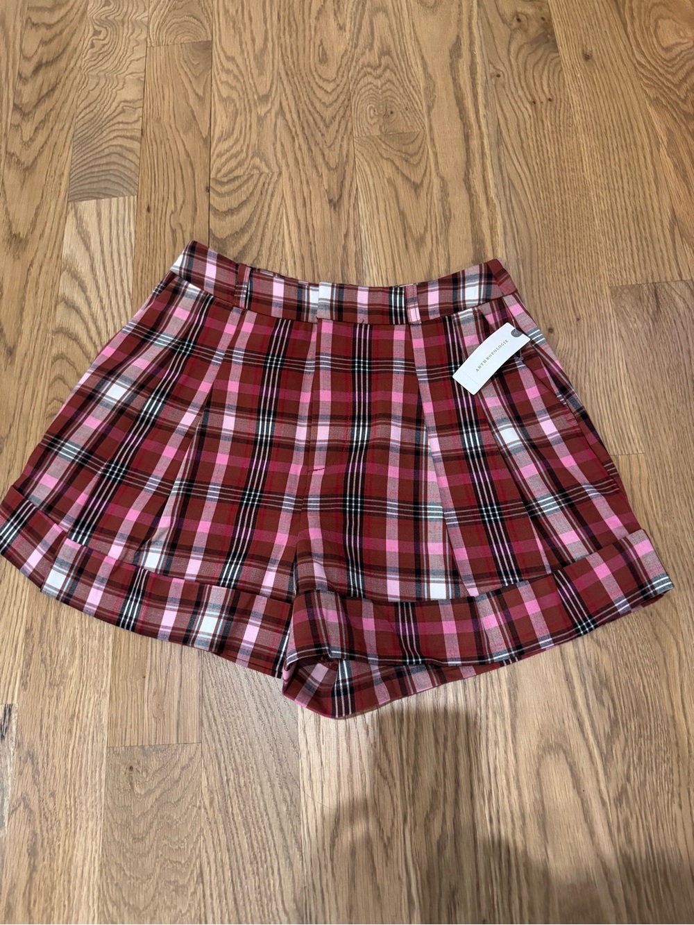 Pink & Red Plaid Pleated Short